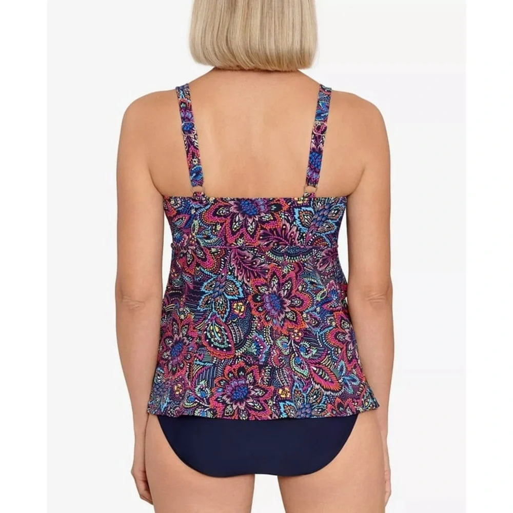 Swim Solutions NAVY MULTI Printed Tummy-Control Tiered One-Piece Swimsuit - Picture 2 of 6